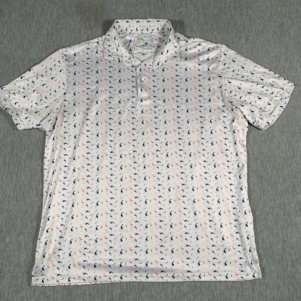 TailorByrd Polo Shirt Mens‎ 2XL White Flamingo Print Golf Performance Moisture